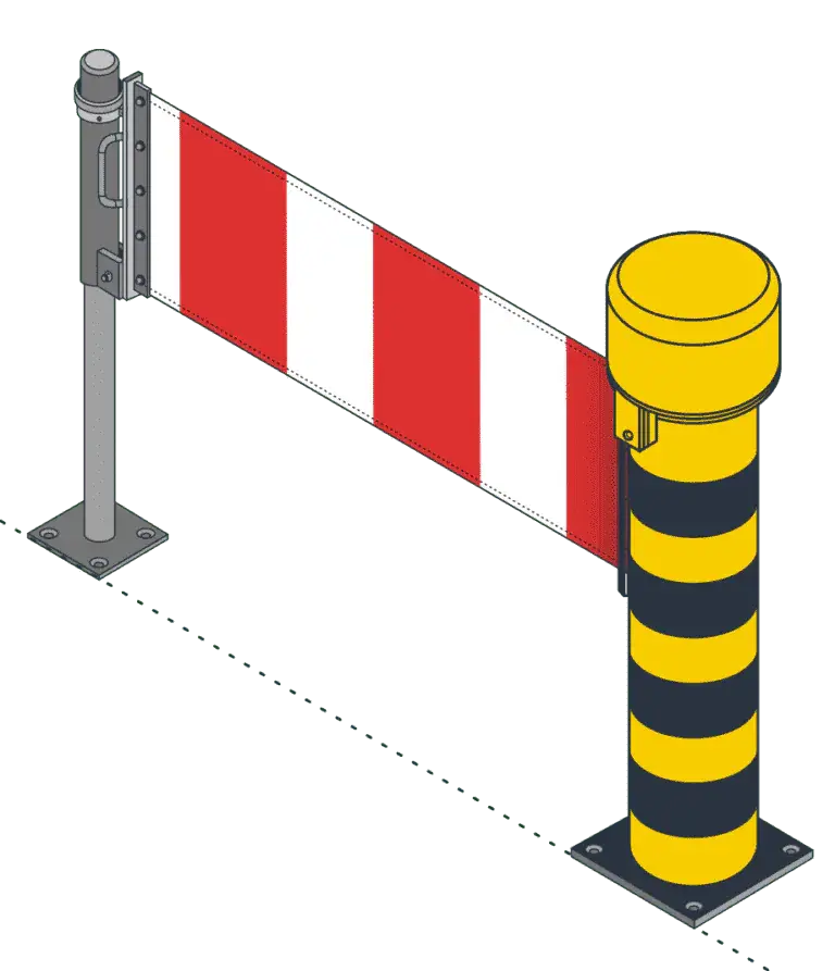 Barrière Donbar souple rouge et blanche avec borne de protection